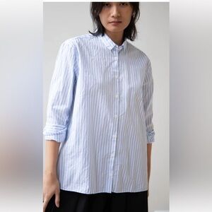 Bergfabel Long Overshirt in blue white stripes 40